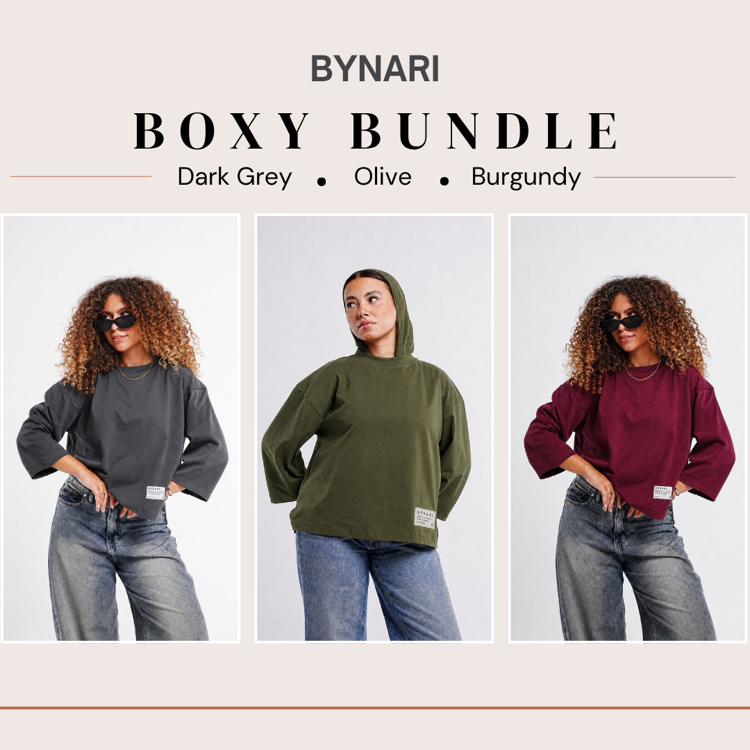Boxy Cropped Bundle (Dark Grey, Olive, Burgundy)