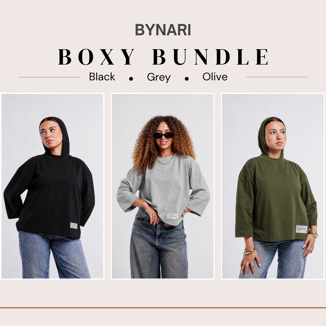 Boxy Cropped Bundle (Black, Light Grey, Olive)