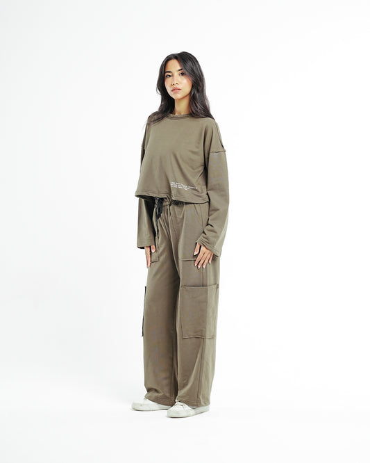 Olive Cropped Set (Tshirt & Pants)