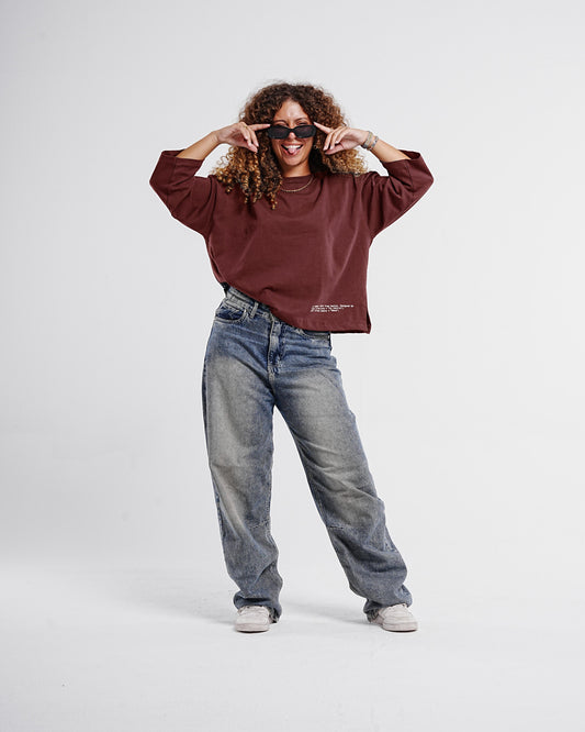 Burgundy Boxy Cropped Tshirt