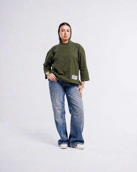 Olive Boxy Cropped Tshirt