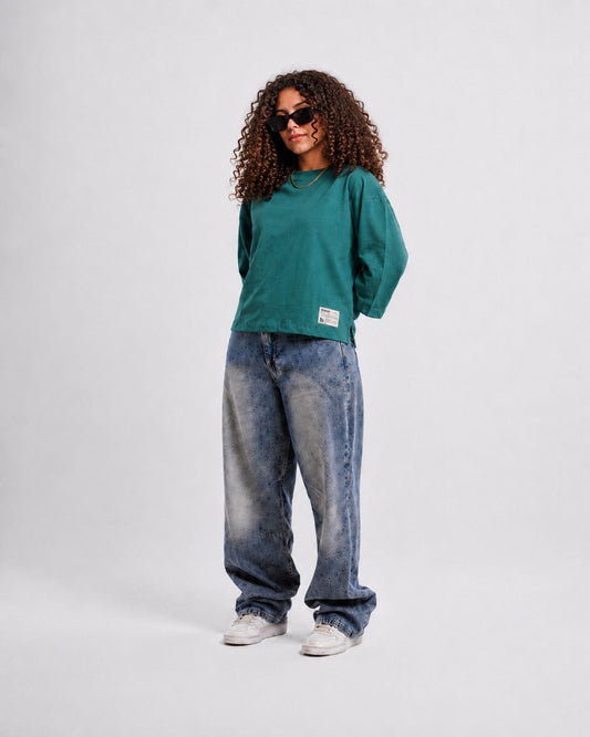Teal Boxy Cropped Tshirt