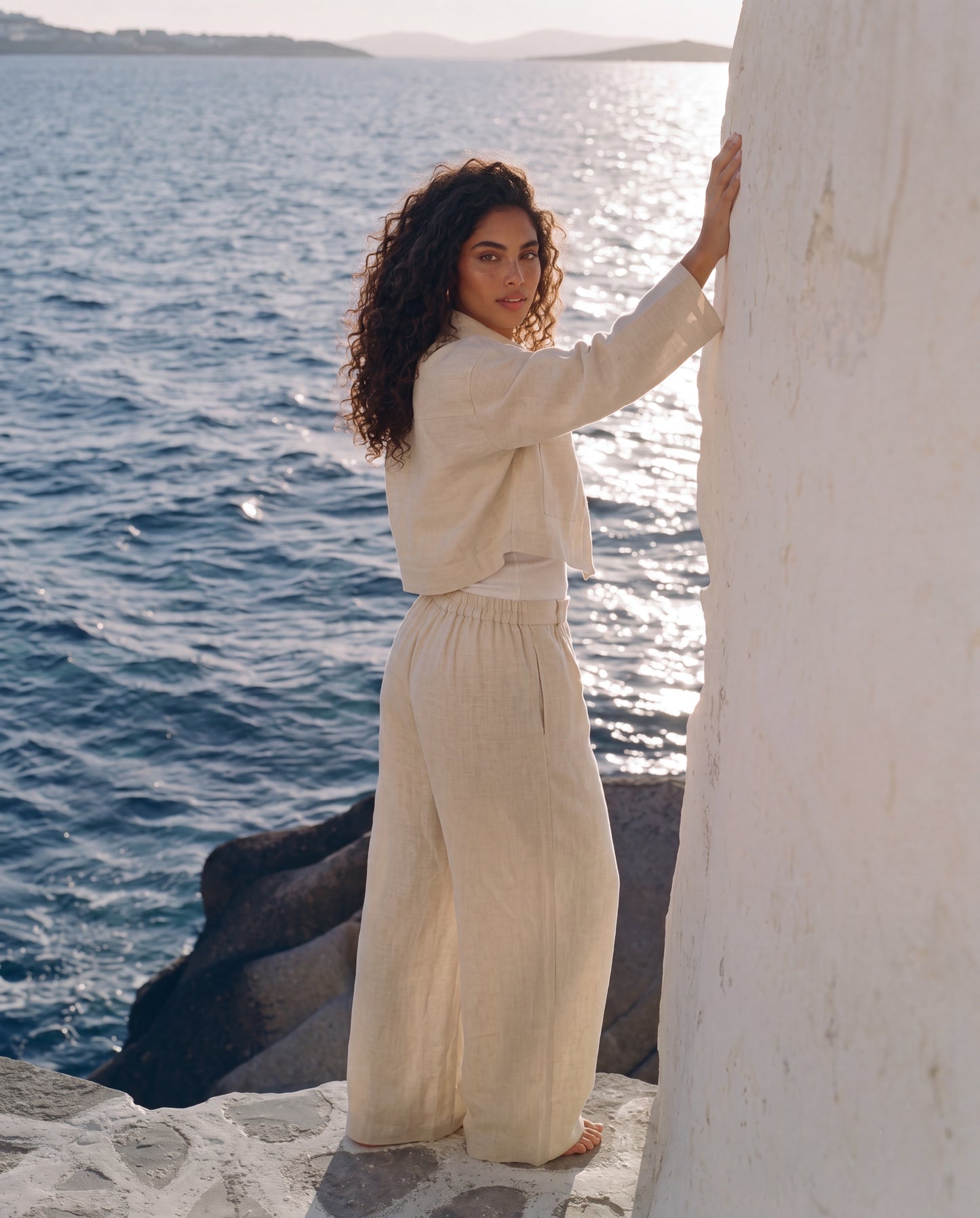 Beige Linen Boxy Cropped Shirt