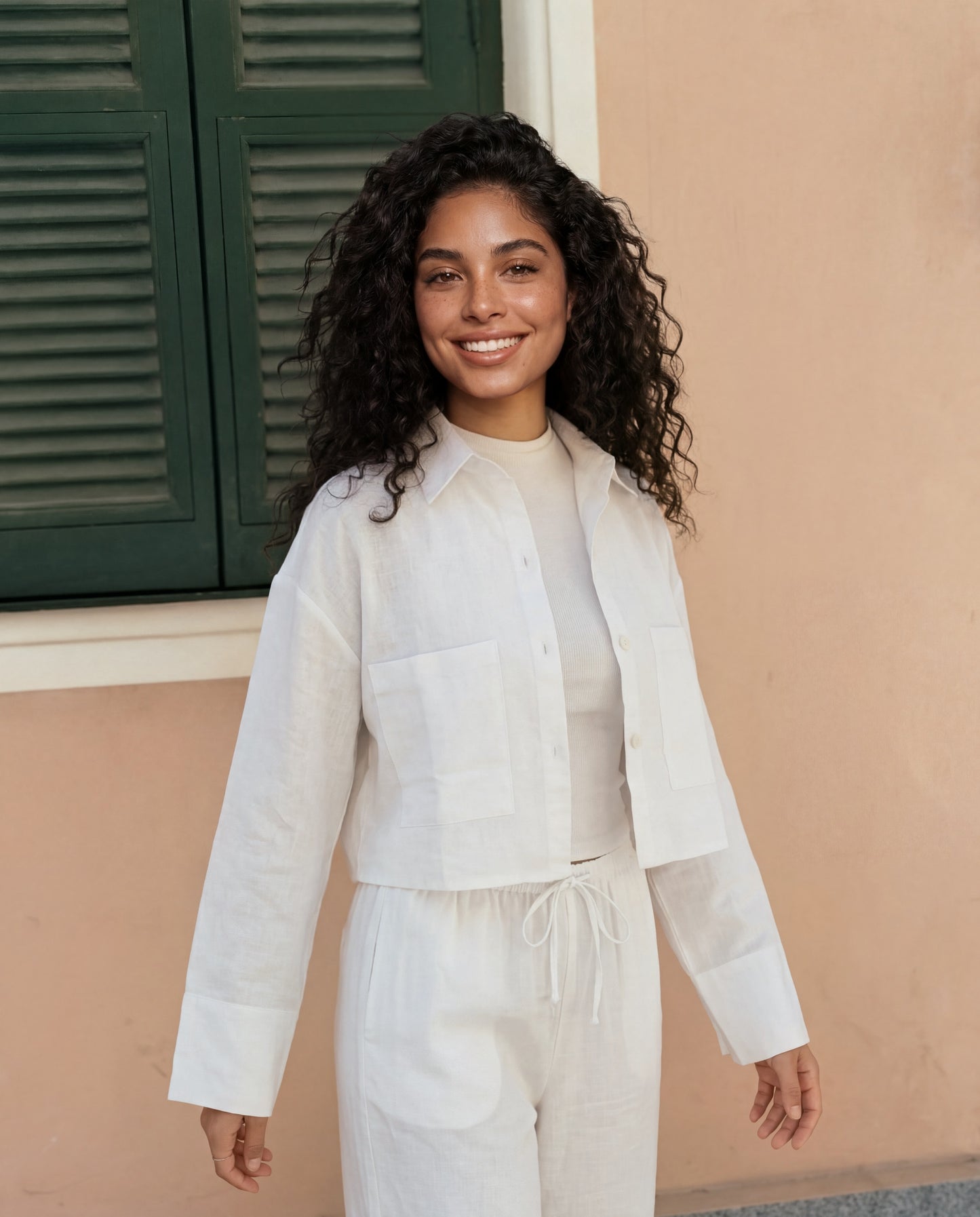 White Linen Boxy Cropped Shirt