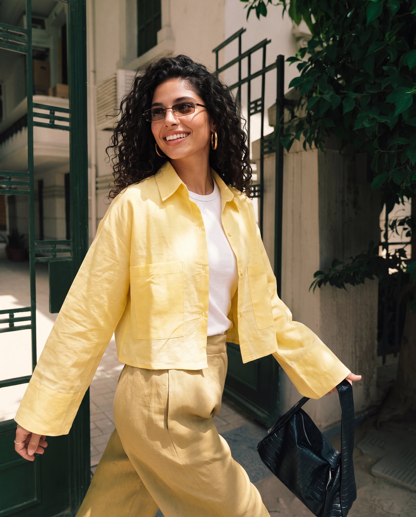 Butter Yellow Linen Boxy Cropped Shirt