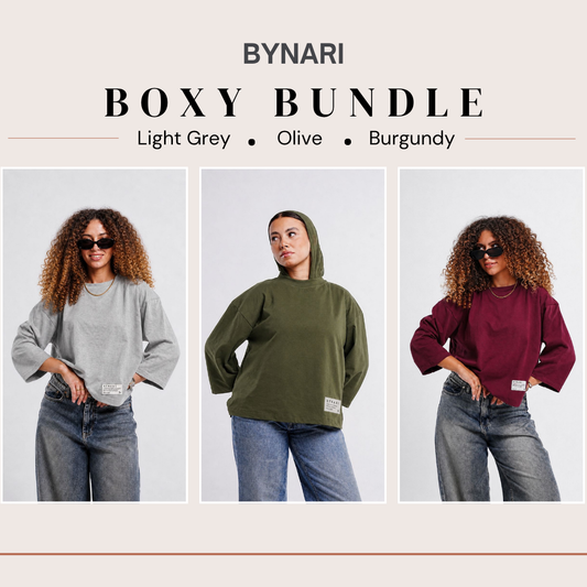 Boxy Cropped Bundle (Light Grey, Olive, Burgundy)