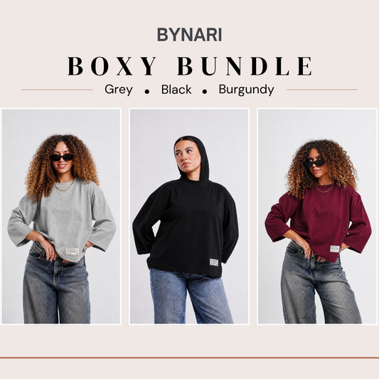 Boxy Cropped Bundle (Black, Burgundy, Light Grey)
