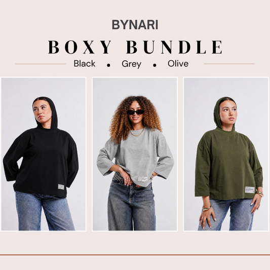 Boxy Cropped Bundle (Black, Light Grey, Olive)