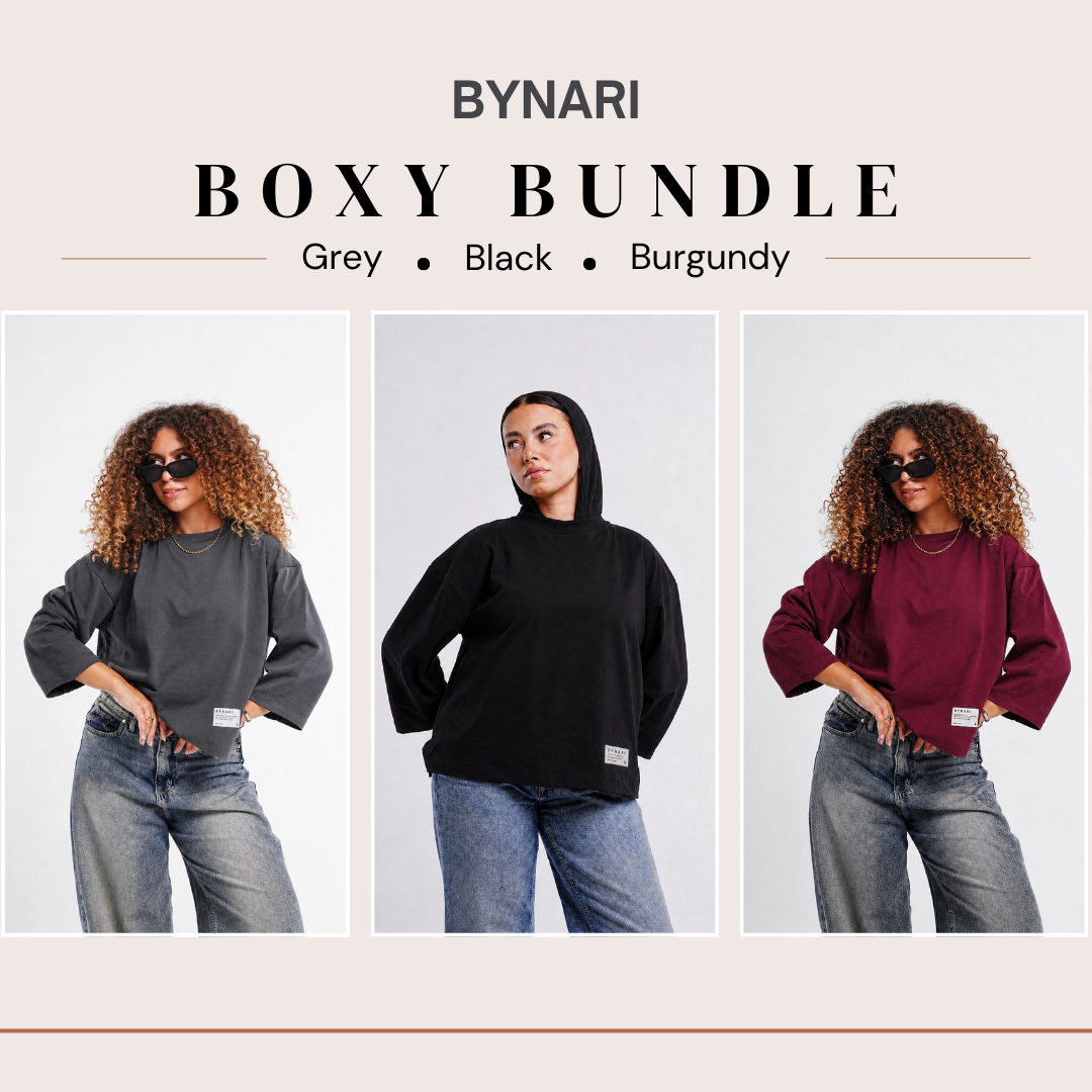 Boxy Cropped Bundle (Black, Burgundy, Dark Grey)