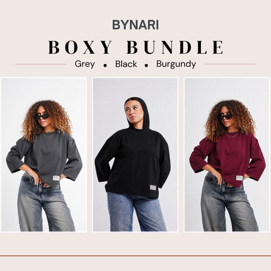Boxy Cropped Bundle (Black, Burgundy, Dark Grey)