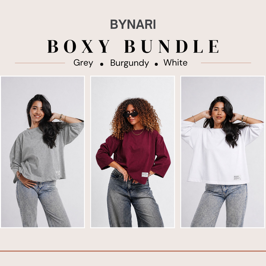 Boxy Cropped Bundle (White, Burgundy, Light Grey)