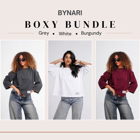 Boxy Cropped Bundle (White, Burgundy, Dark Grey)