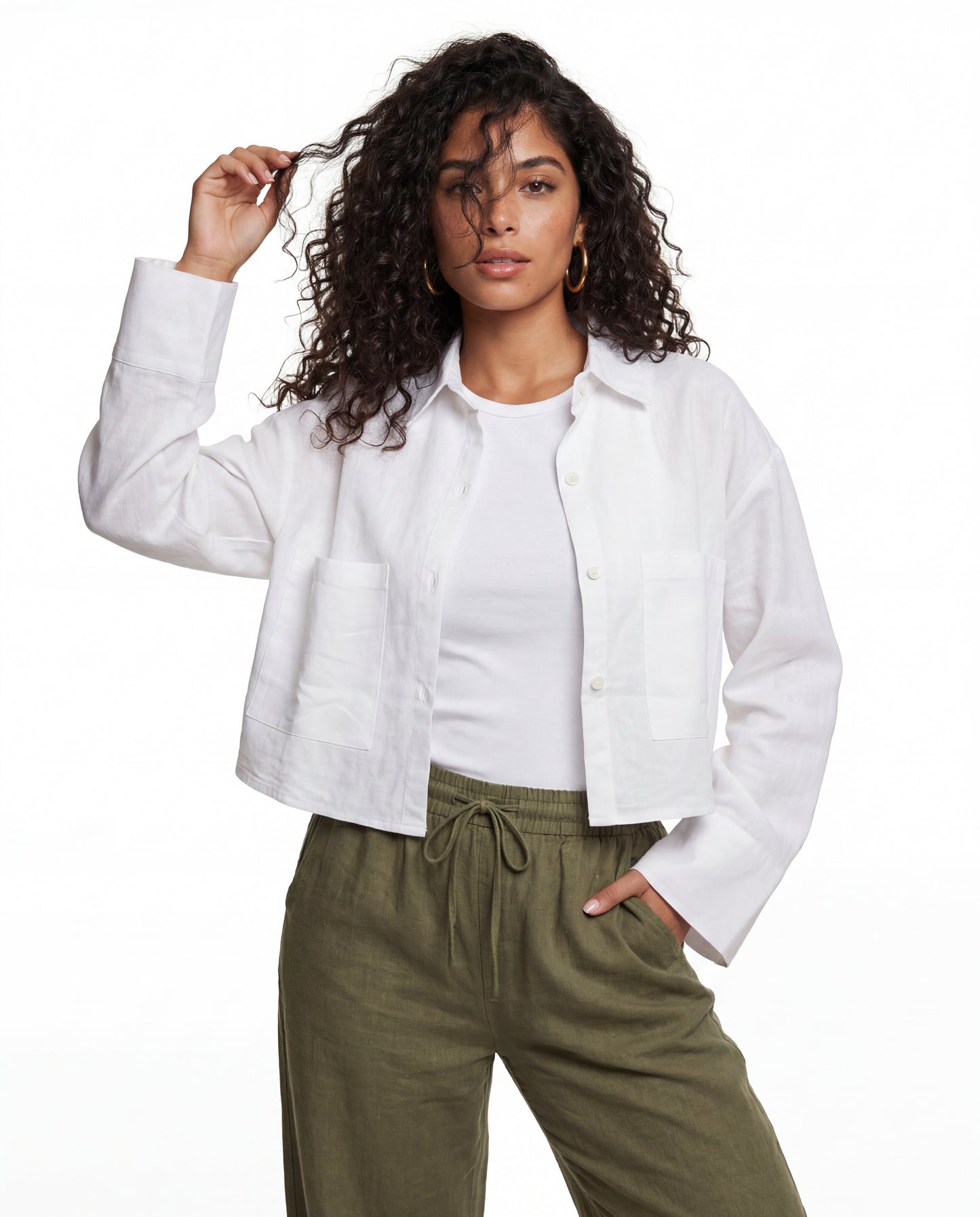 White Linen Boxy Cropped Shirt