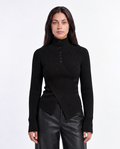 Asymmetric Button Rib Top — Black