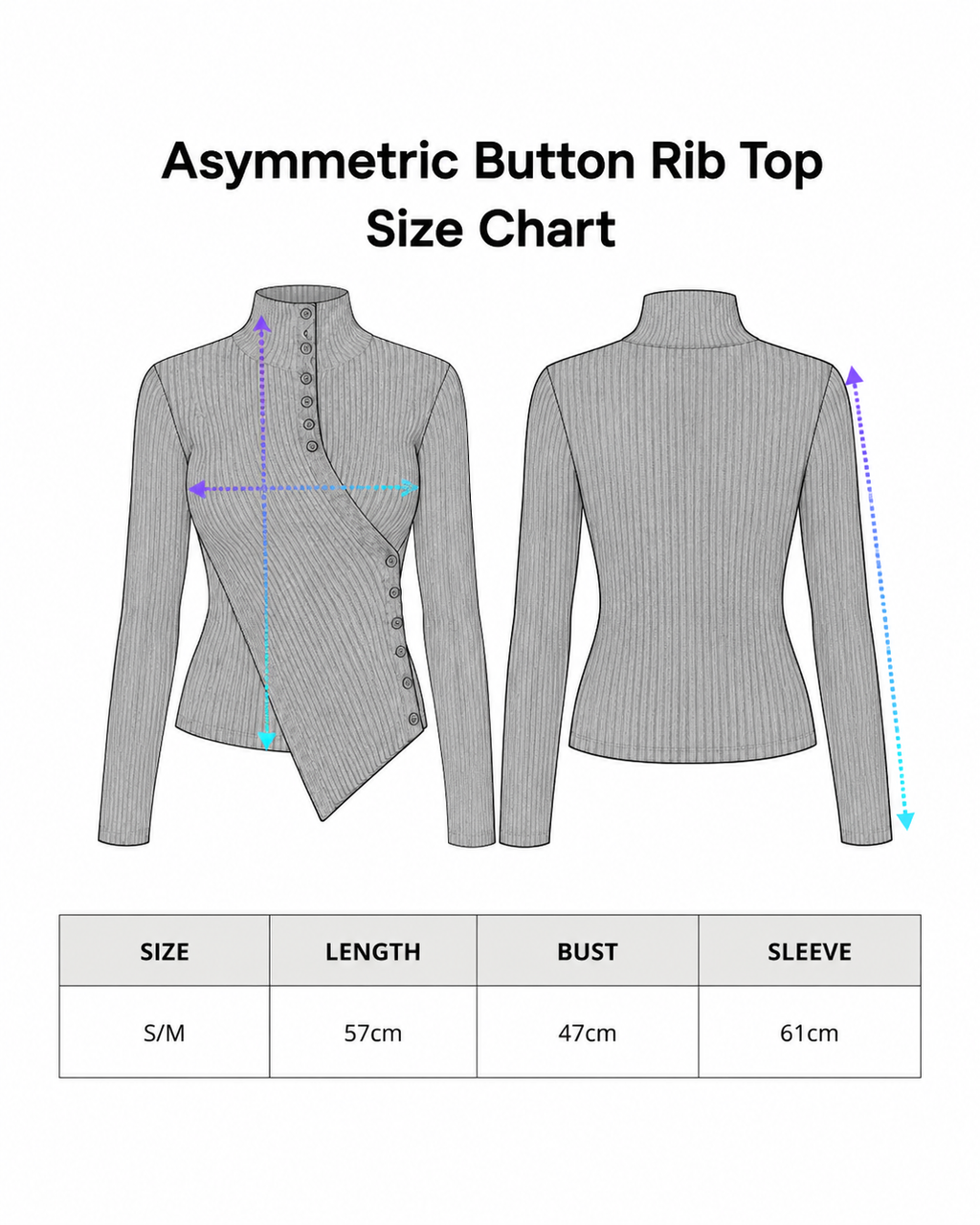 Asymmetric Button Rib Top — Grey