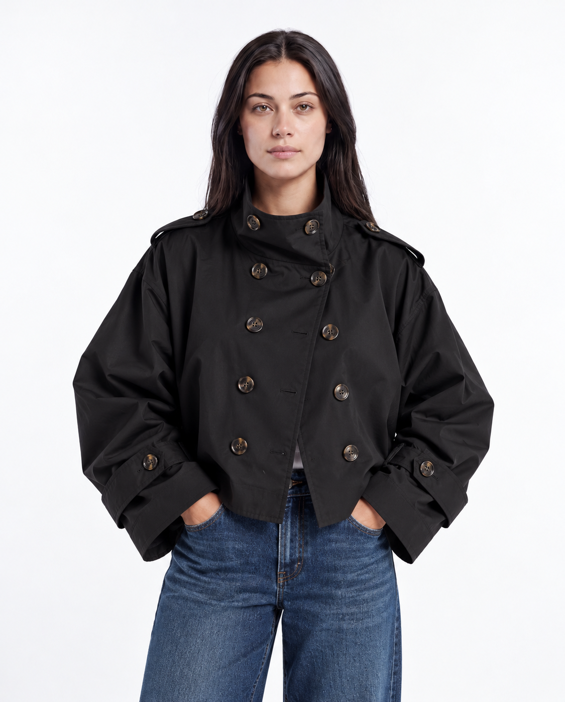 Cocoon Cropped Trench — Black