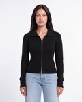 Two-Way Zip Rib Cardigan — Black