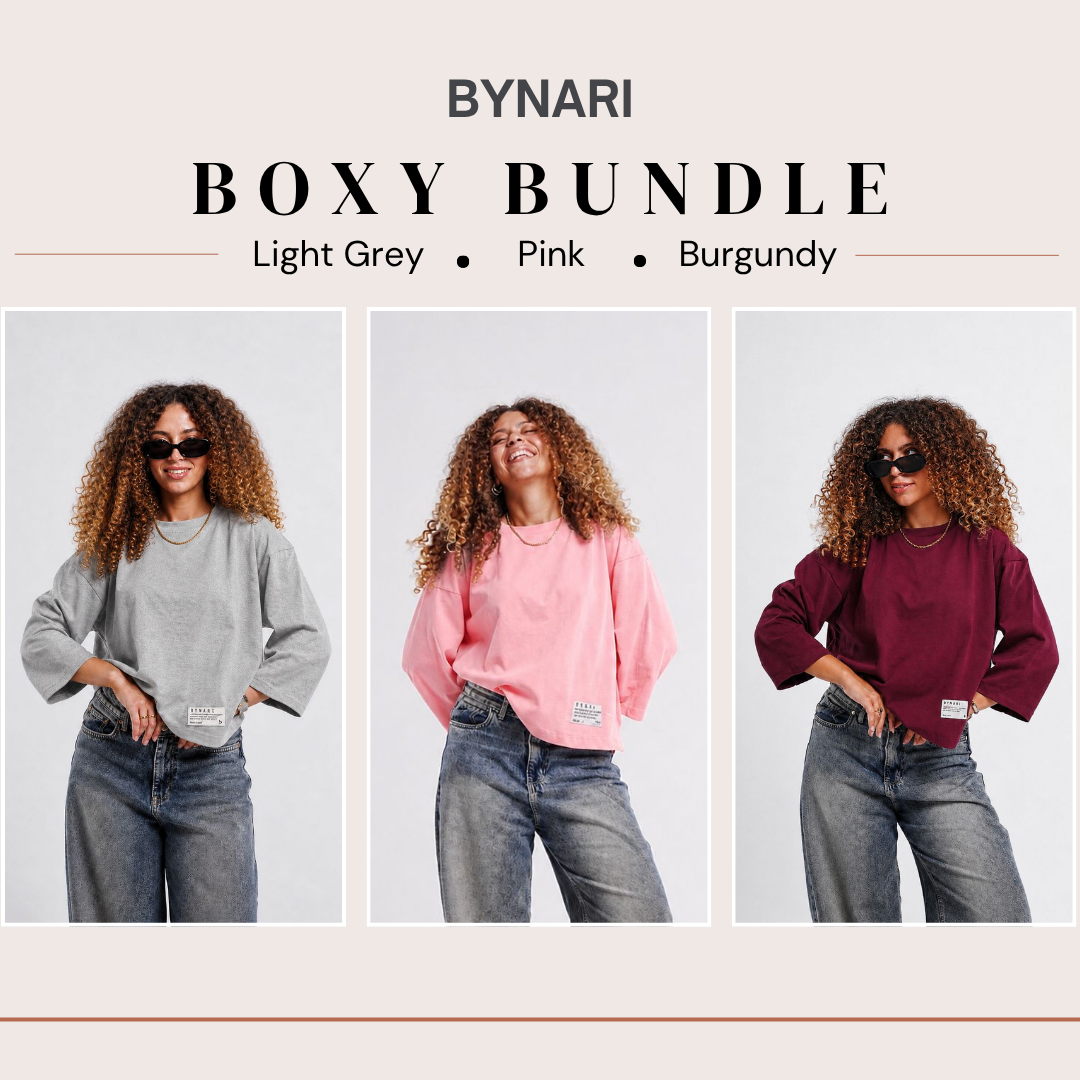 Boxy Cropped Bundle (Light Grey, Burgundy, Pink)