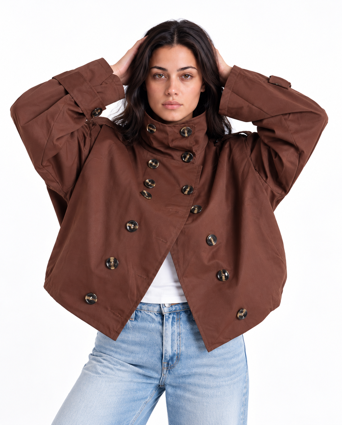 Cocoon Cropped Trench — Brown