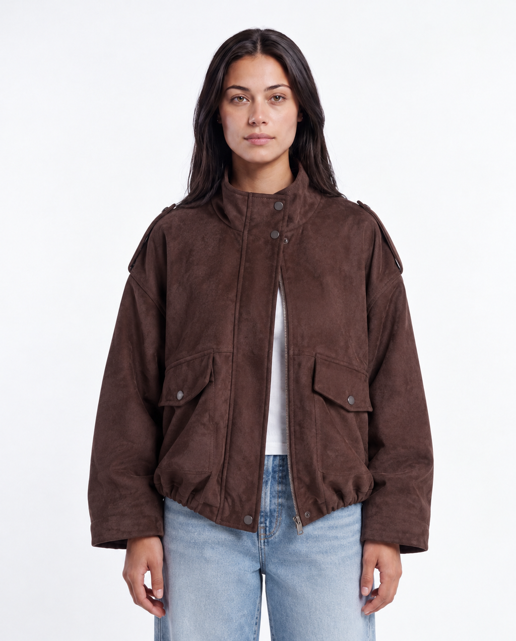 Utility Suede Bomber — Brown