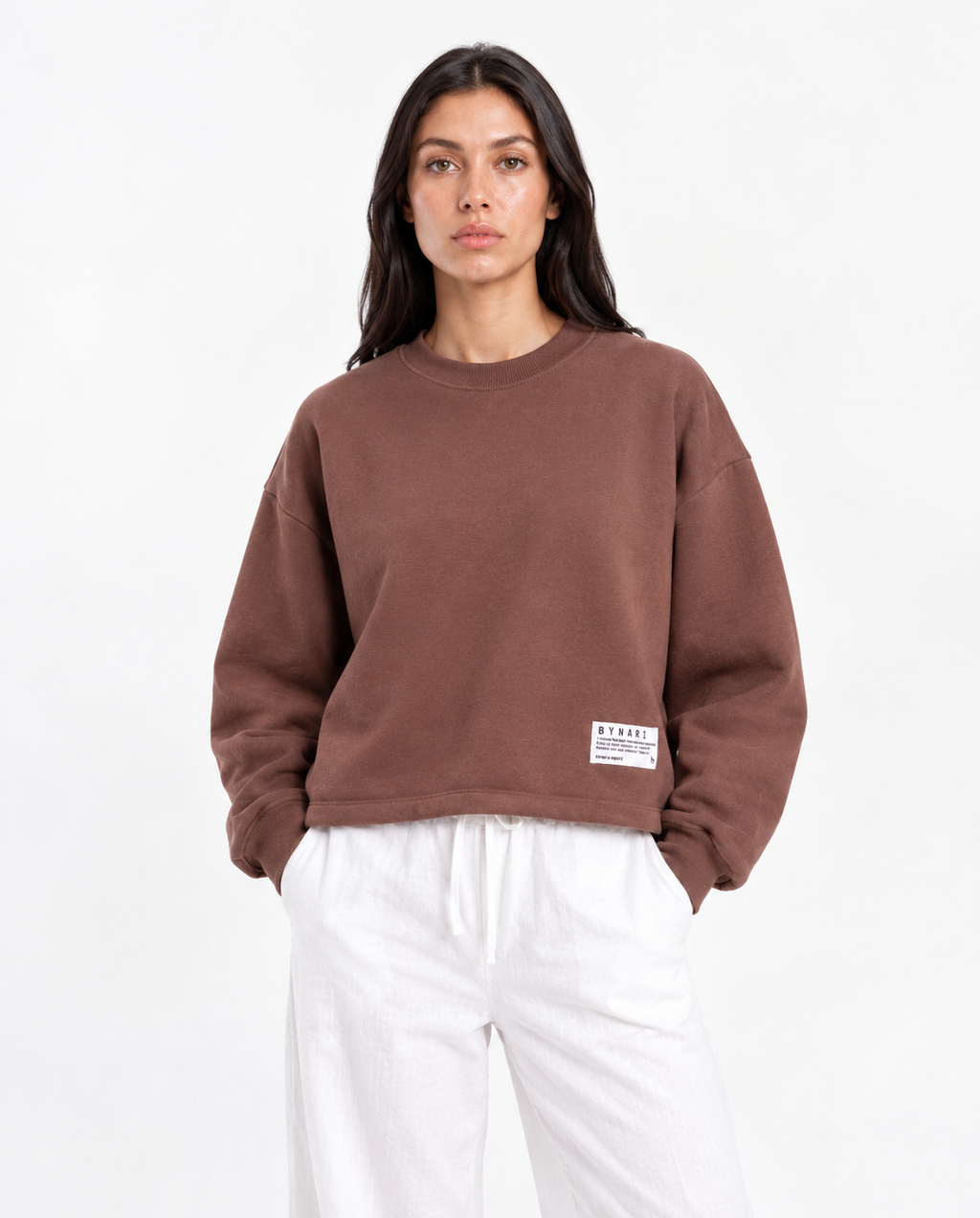Boxy Cropped Crewneck — Brown