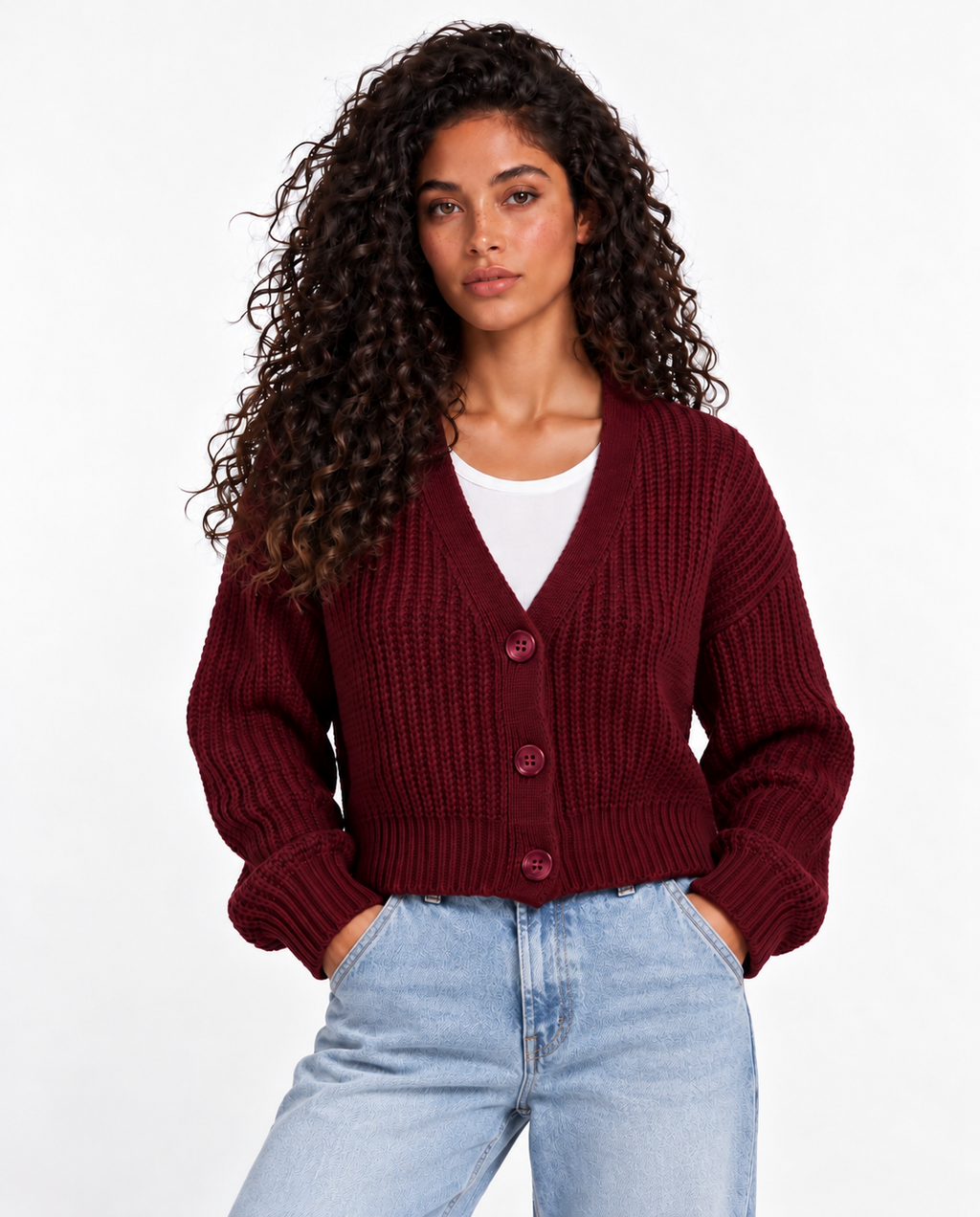 Chunky Knit Cardigan — Burgundy