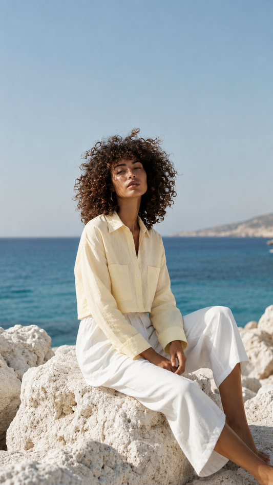 Yellow Linen Boxy Cropped Shirt