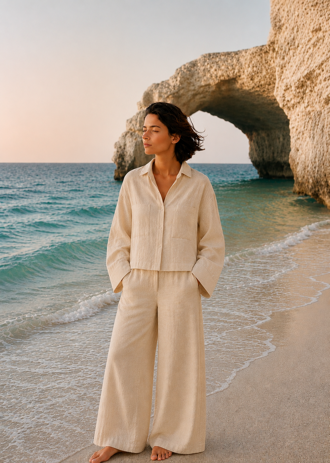 Beige Linen Wide-Leg Pants
