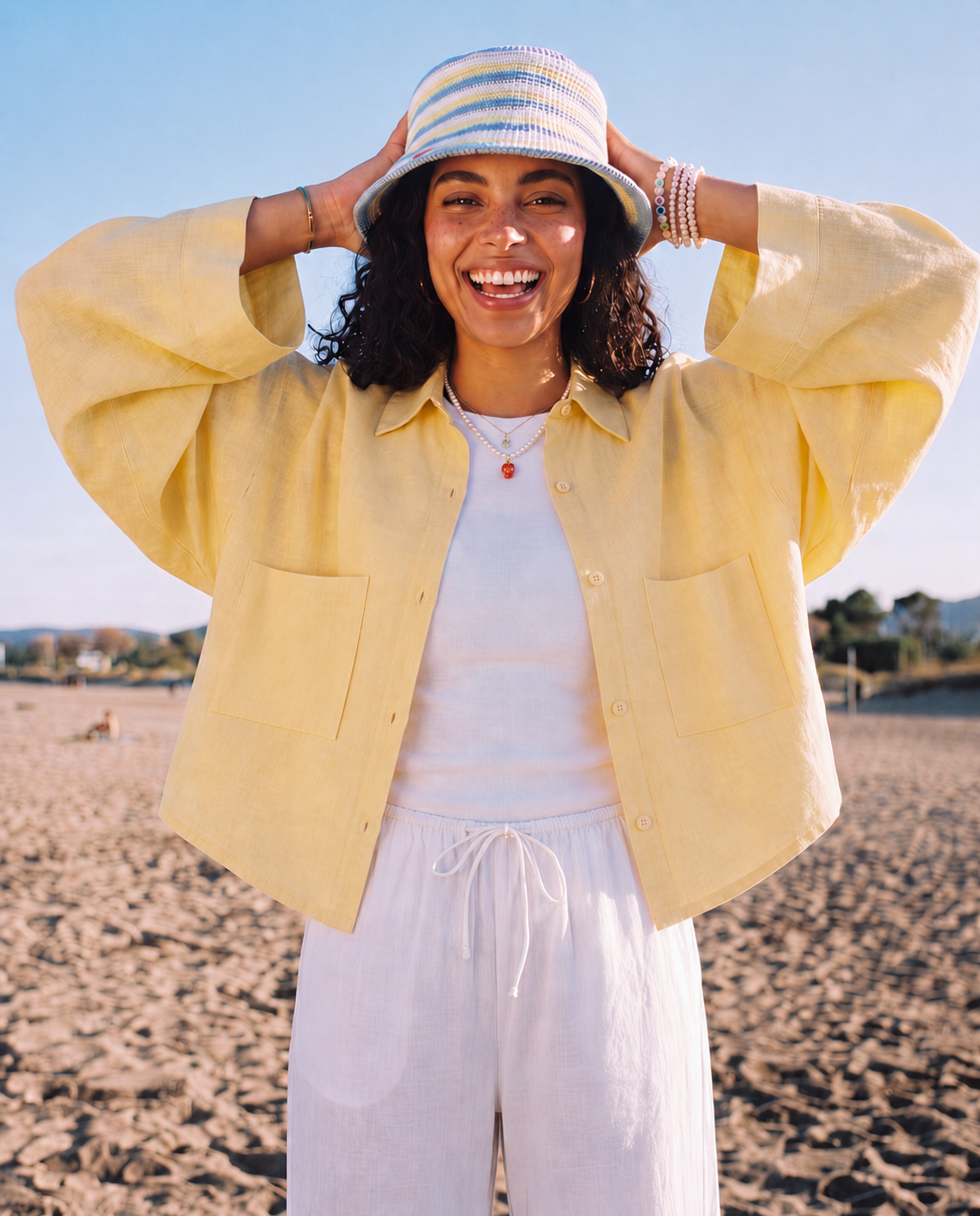 Butter Yellow Linen Boxy Cropped Shirt