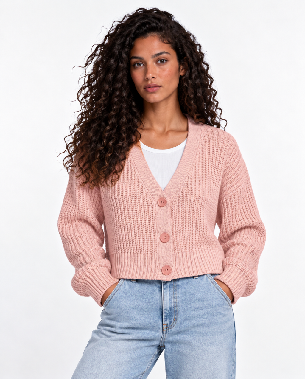 Chunky Knit Cardigan — Rose