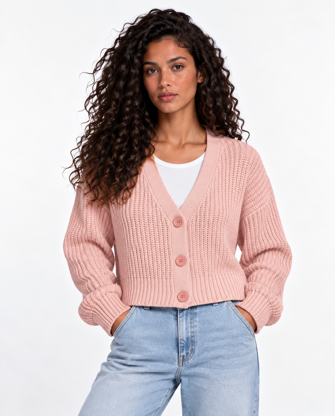 Chunky Knit Cardigan — Rose