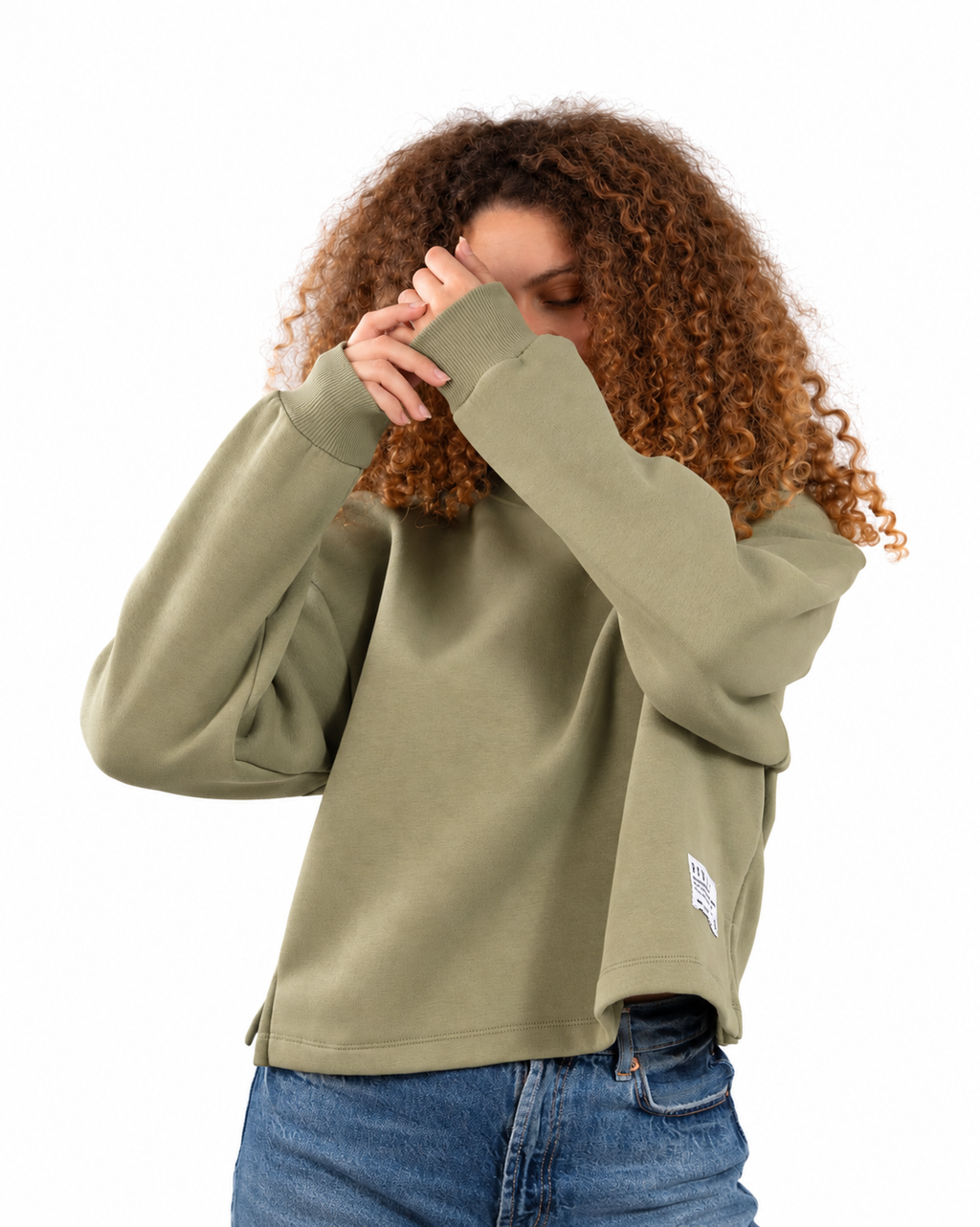 Boxy Cropped Crewneck — Olive