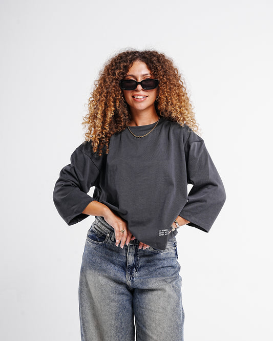 Grey Boxy Cropped Tshirt
