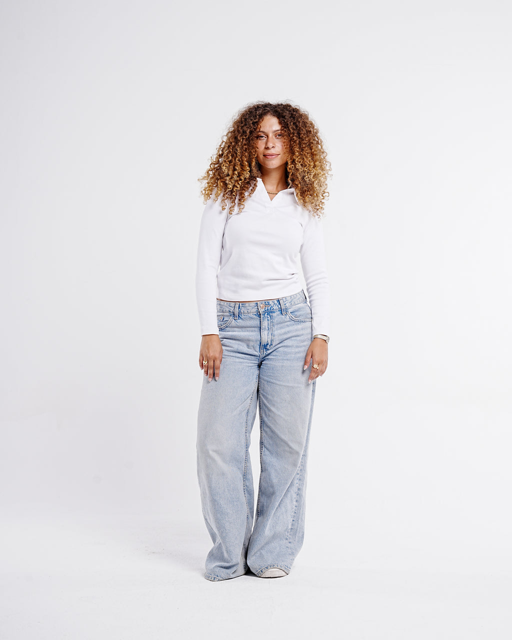 Ribbed Long-Sleeve Polo — White