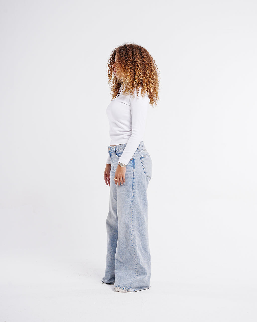 Ribbed Long-Sleeve Polo — White