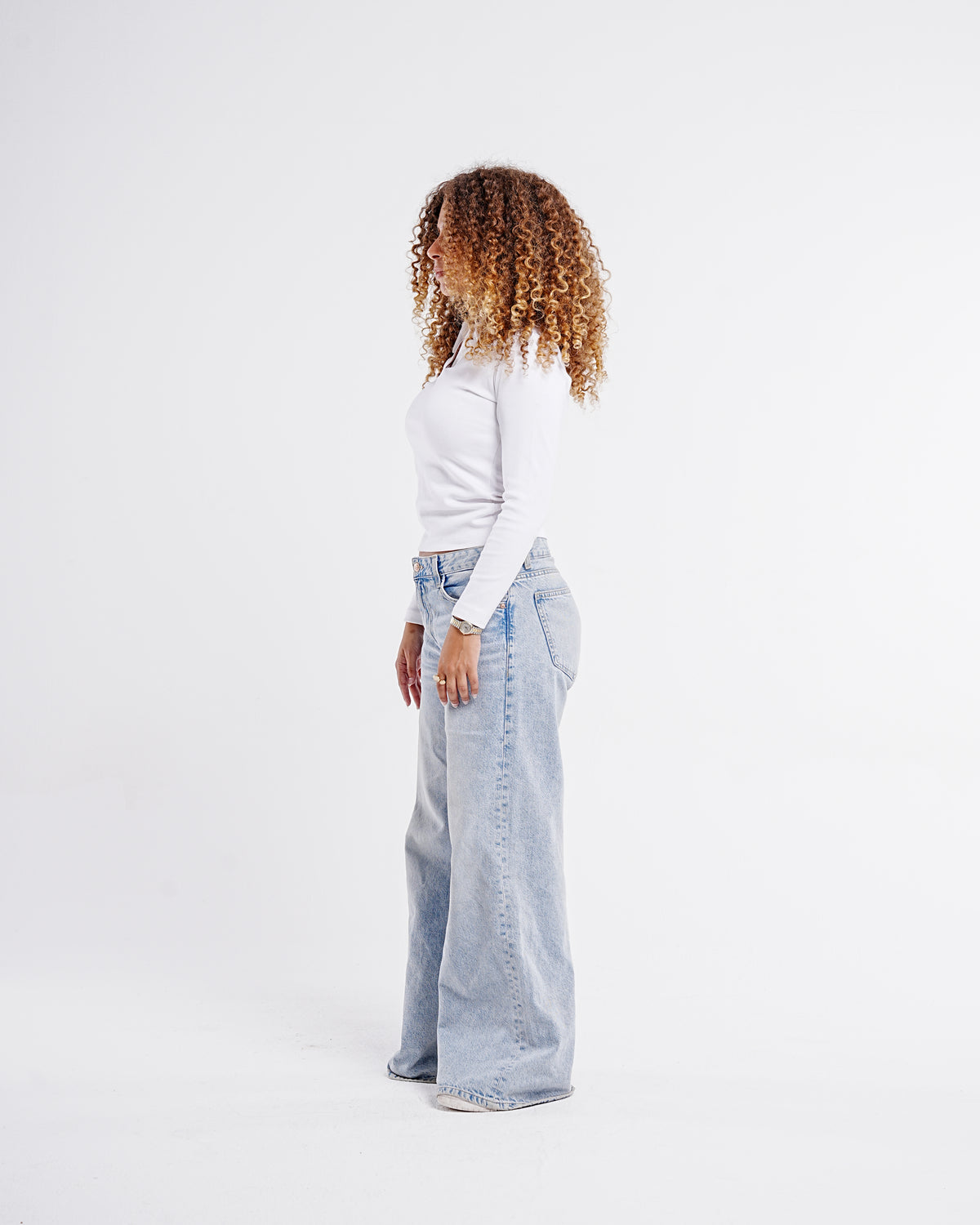 Ribbed Long-Sleeve Polo — White