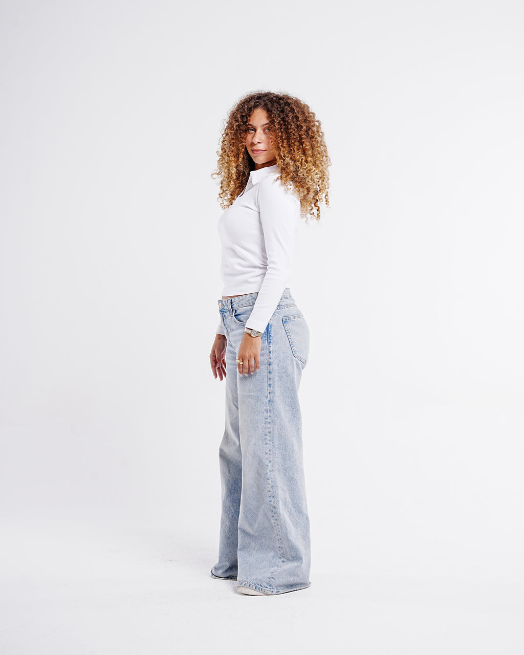 Ribbed Long-Sleeve Polo — White