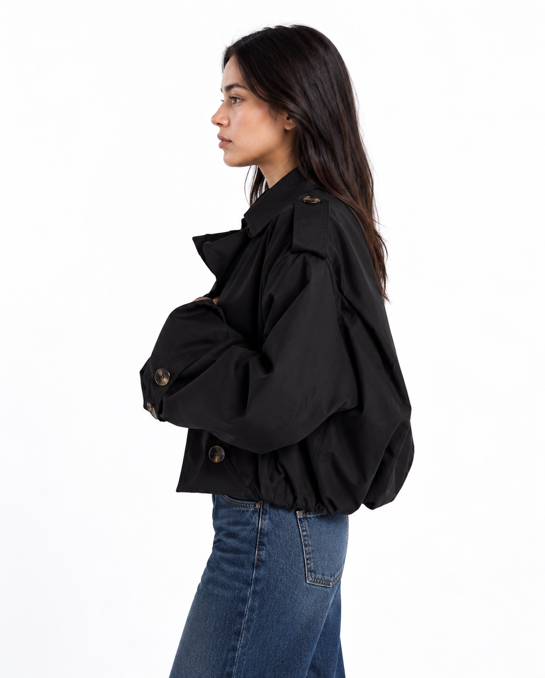 Cocoon Cropped Trench — Black