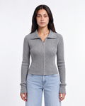 Two-Way Zip Rib Cardigan — Grey