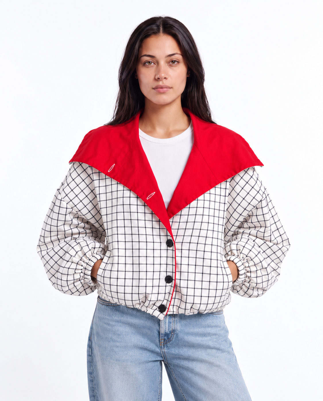 Sailor Collar Bomber — Red Windowpane