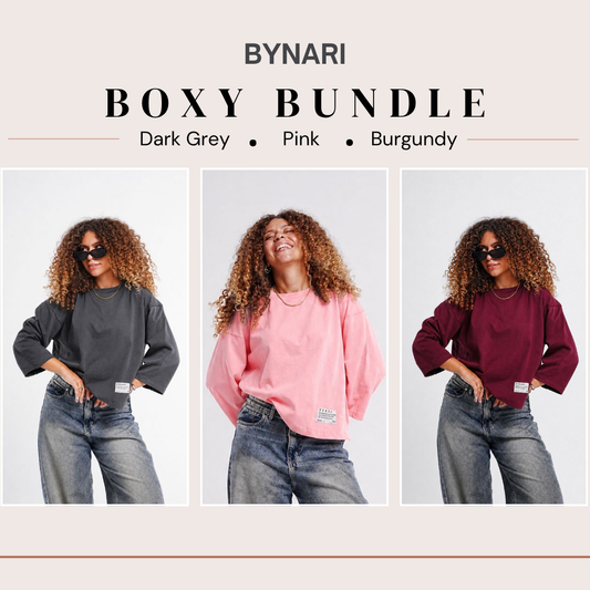 Boxy Cropped Bundle (Dark Grey, Burgundy, Pink)