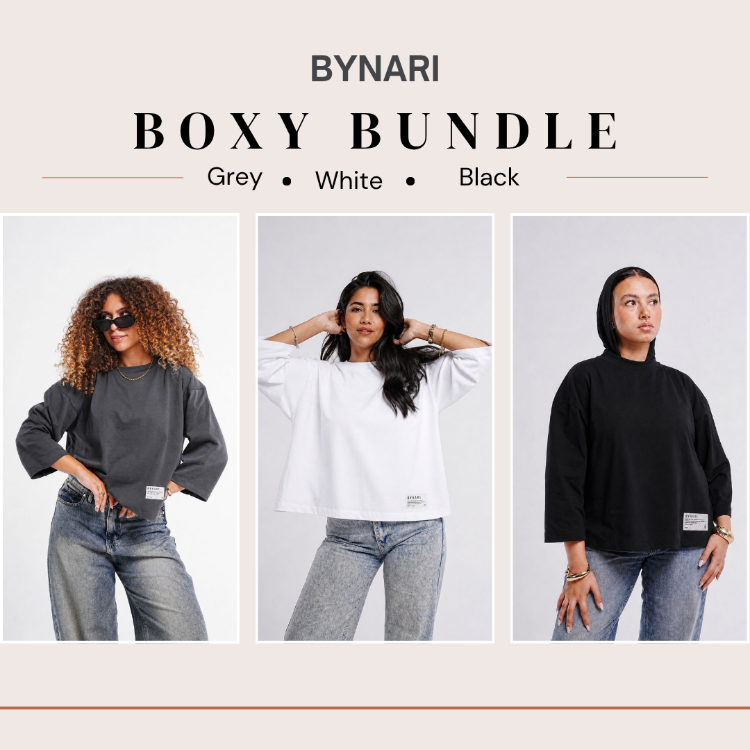 Boxy Cropped Bundle (Dark Grey, Black, White)