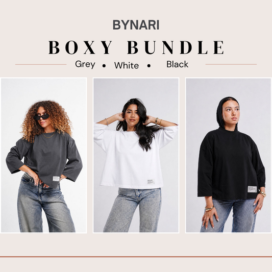 Boxy Cropped Bundle (Dark Grey, Black, White)