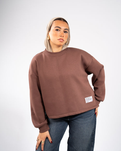 Boxy Cropped Crewneck — Brown