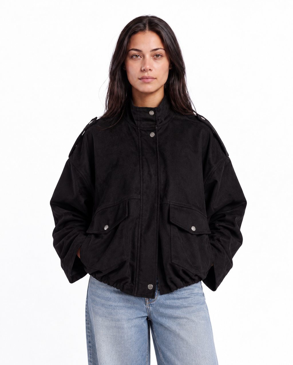 Utility Suede Bomber — Black