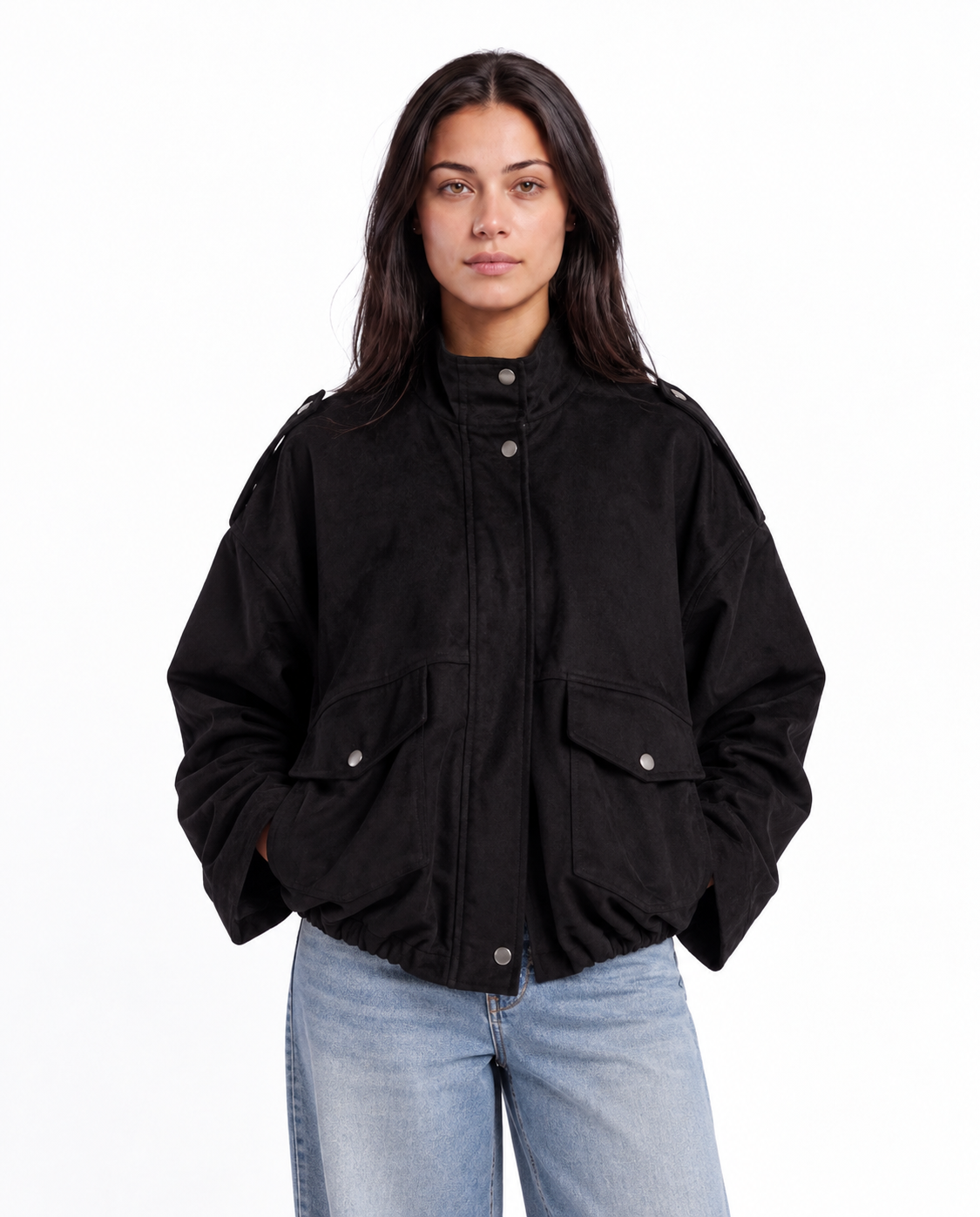 Utility Suede Bomber — Black
