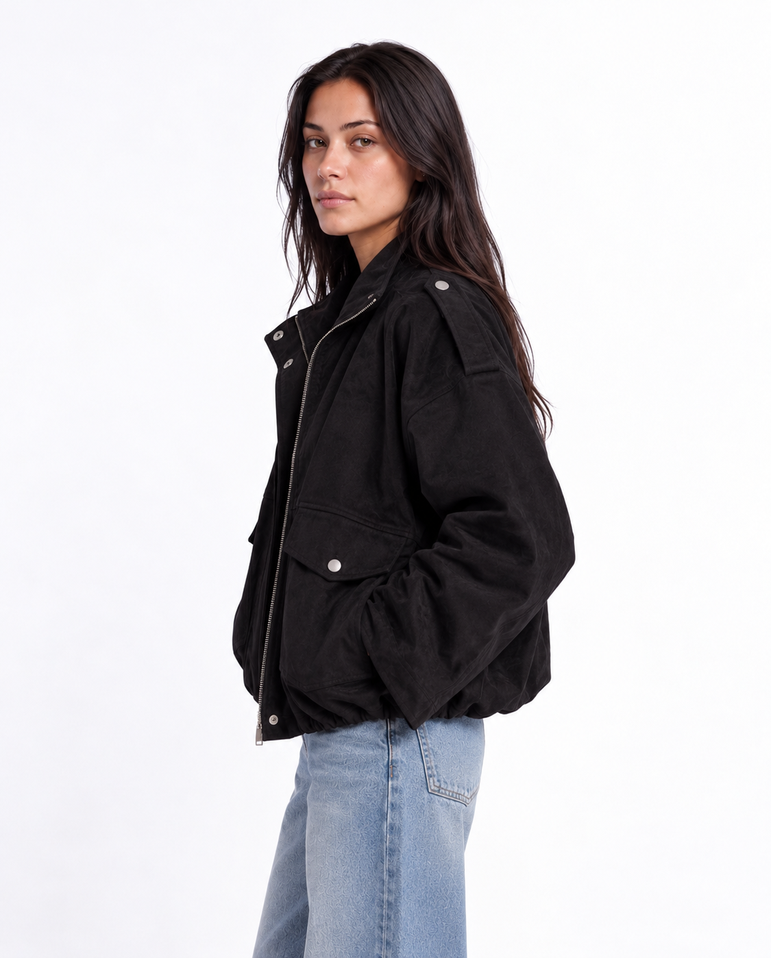 Utility Suede Bomber — Black