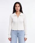 Two-Way Zip Rib Cardigan — White