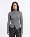 Asymmetric Button Rib Top — Grey