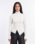 Asymmetric Button Rib Top — White